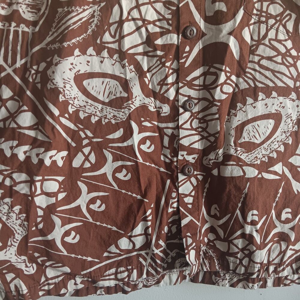 Rix100% cotton Hawaiian Brown Short Sleeves Shirt Tiki Front Pocket Vacation - Picture 9 of 9
